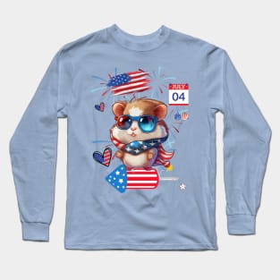 Sparkling Independence: A Hamster's Celebration Long Sleeve T-Shirt